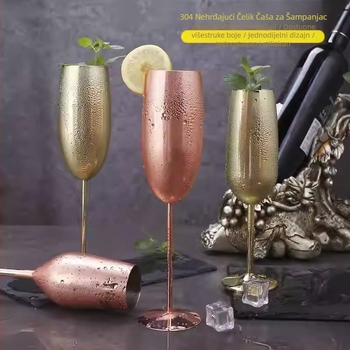 Američka čaša za šampanjac od nehrđajućeg čelika s podlogom, metalna kreativna čaša za koktele, visoka čaša za šampanjac od 250 ml