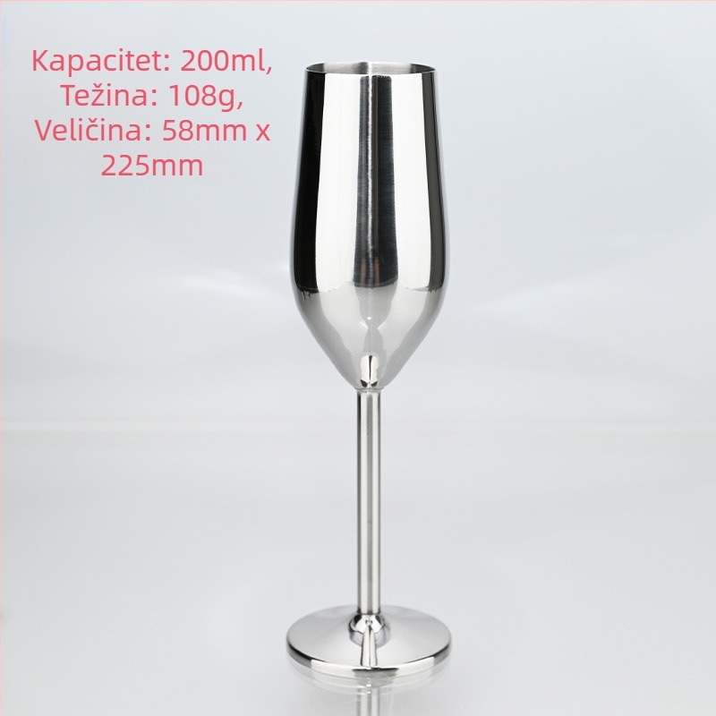 Američka čaša za šampanjac od nehrđajućeg čelika s podlogom, metalna kreativna čaša za koktele, visoka čaša za šampanjac od 250 ml