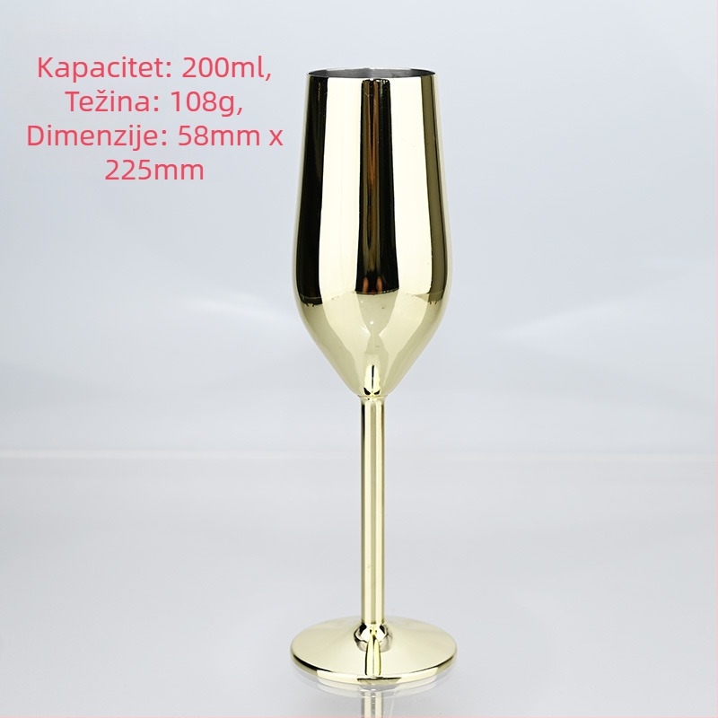 Američka čaša za šampanjac od nehrđajućeg čelika s podlogom, metalna kreativna čaša za koktele, visoka čaša za šampanjac od 250 ml