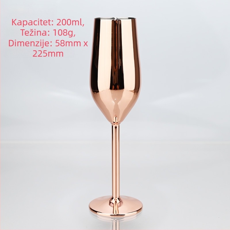 Američka čaša za šampanjac od nehrđajućeg čelika s podlogom, metalna kreativna čaša za koktele, visoka čaša za šampanjac od 250 ml