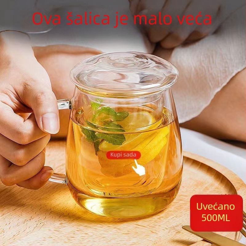 Set od tri staklene šalice s filterom u obliku gljive, velikog kapaciteta za pripremu cvjetnog čaja, pogodno za kućnu i uredsku upotrebu, otporno na visoke temperature