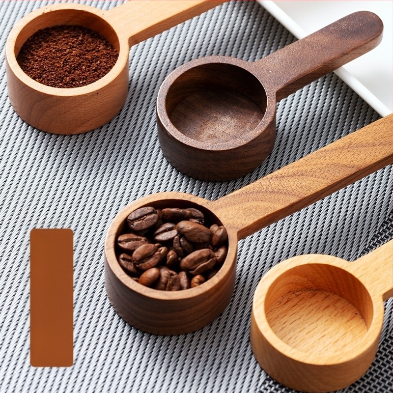 Žlica za mjerenje kave od crnog oraha, mjerna žlica od punog drva, mjerna žlica od punog drva, nekoliko žlica, kava u prahu, mliječni prah, težina u gramu, kvantitativna žlica, žlica za mjerenje u gramu