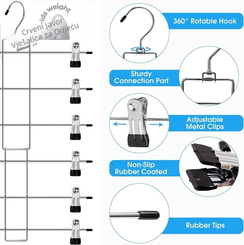 Izravna tvornica, 6-slojna metalna kopča za hlače, kućanski bešavni stalak za hlače, suknja, donje rublje, kopča za šal, pohrana i završna vješalica