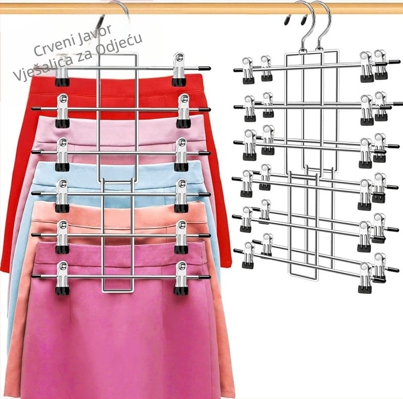 Izravna tvornica, 6-slojna metalna kopča za hlače, kućanski bešavni stalak za hlače, suknja, donje rublje, kopča za šal, pohrana i završna vješalica
