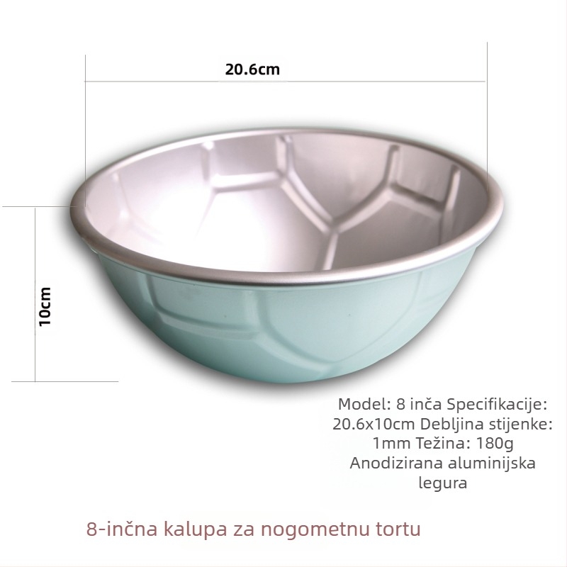 Kalup za tortu za nogometni nogomet 20 cm, polukružni kalup za tortu, kalup za pečenje, debljine 8 inča, kalup za nogometni nogomet, visokokvalitetni kalup za tortu
