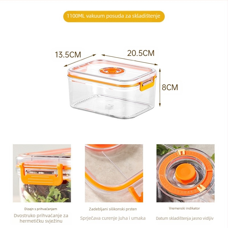 Kutija za vakuumsko pohranjivanje hrane iz plastike, zatvorena, mikrovalna pećnica, kućanski hladnjak, kutija za pohranu hrane i povrća