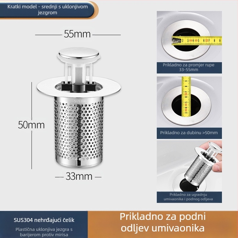 Čep za umivaonik koji propušta, dezodorans od nehrđajućeg čelika, odskočna jezgra, presa, odvod sudopera, univerzalni pribor