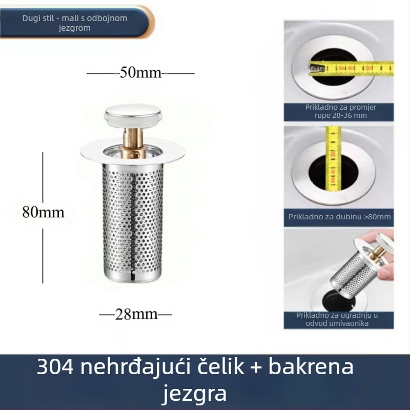 Čep za umivaonik koji propušta, dezodorans od nehrđajućeg čelika, odskočna jezgra, presa, odvod sudopera, univerzalni pribor