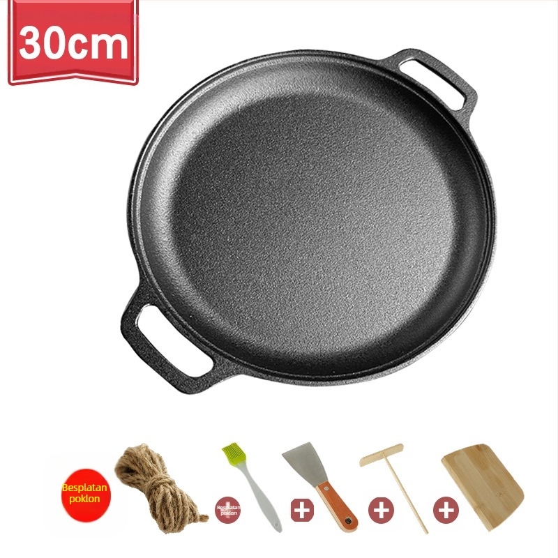 Zadebljana tava za palačinke od lijevanog željeza, tava za palačinke bez premaza, tava za palačinke od lijevanog željeza s dvostrukim ušima, ručna tava za palačinke od paste od željeza s neprianjajućim slojem