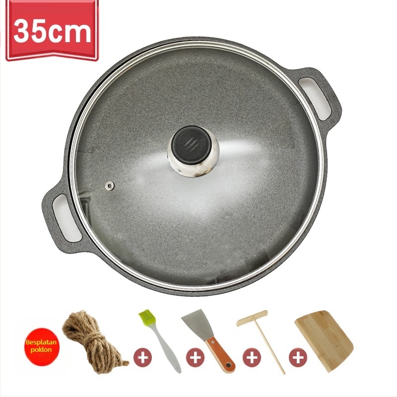 Zadebljana tava za palačinke od lijevanog željeza, tava za palačinke bez premaza, tava za palačinke od lijevanog željeza s dvostrukim ušima, ručna tava za palačinke od paste od željeza s neprianjajućim slojem