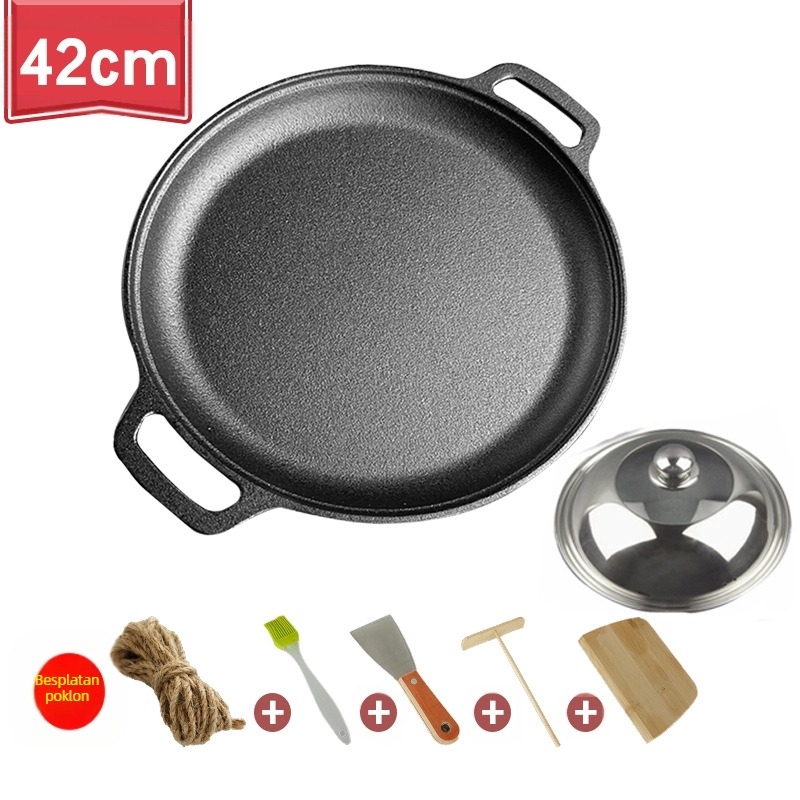 Zadebljana tava za palačinke od lijevanog željeza, tava za palačinke bez premaza, tava za palačinke od lijevanog željeza s dvostrukim ušima, ručna tava za palačinke od paste od željeza s neprianjajućim slojem