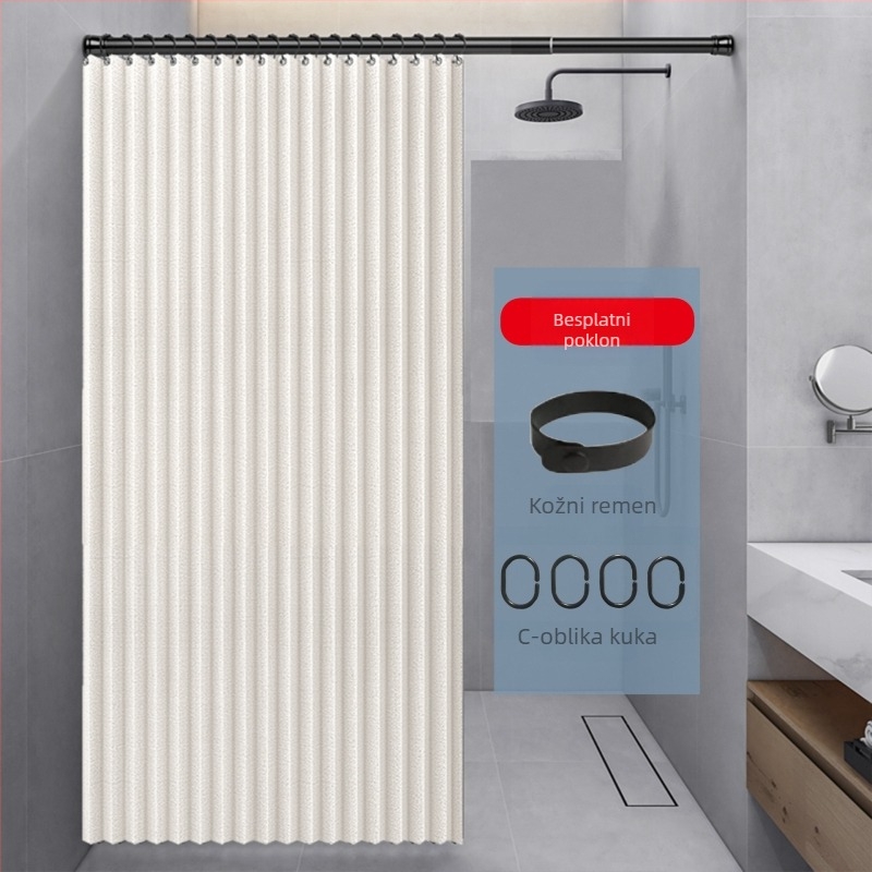 Sklopiva zavjesa za tuširanje, Pregradna zavjesa za kupaonicu, Bez bušenja, Vodootporna, Zavjesa za kupaonicu od imitacije lana, Proizvođač za odvajanje suhog i mokrog