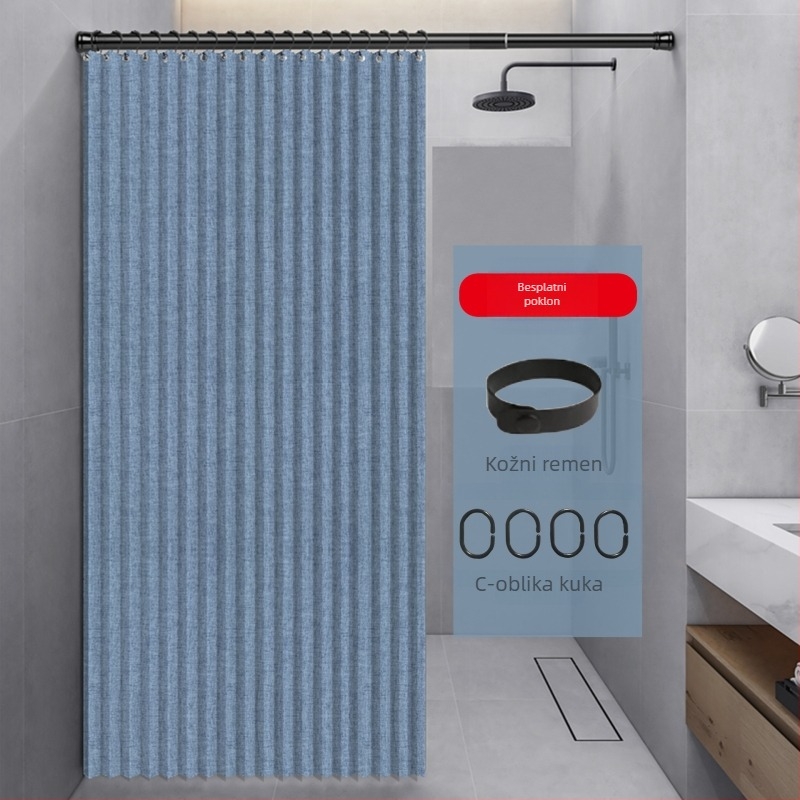 Sklopiva zavjesa za tuširanje, Pregradna zavjesa za kupaonicu, Bez bušenja, Vodootporna, Zavjesa za kupaonicu od imitacije lana, Proizvođač za odvajanje suhog i mokrog