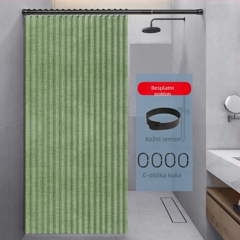 Sklopiva zavjesa za tuširanje, Pregradna zavjesa za kupaonicu, Bez bušenja, Vodootporna, Zavjesa za kupaonicu od imitacije lana, Proizvođač za odvajanje suhog i mokrog