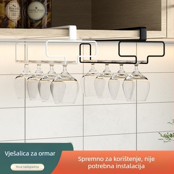 Držač za čaše za vino bez bušilica, obrnuti stalak za kućanstvo, ormarić za čaše, viseći ormarić za odlaganje i cijeđenje