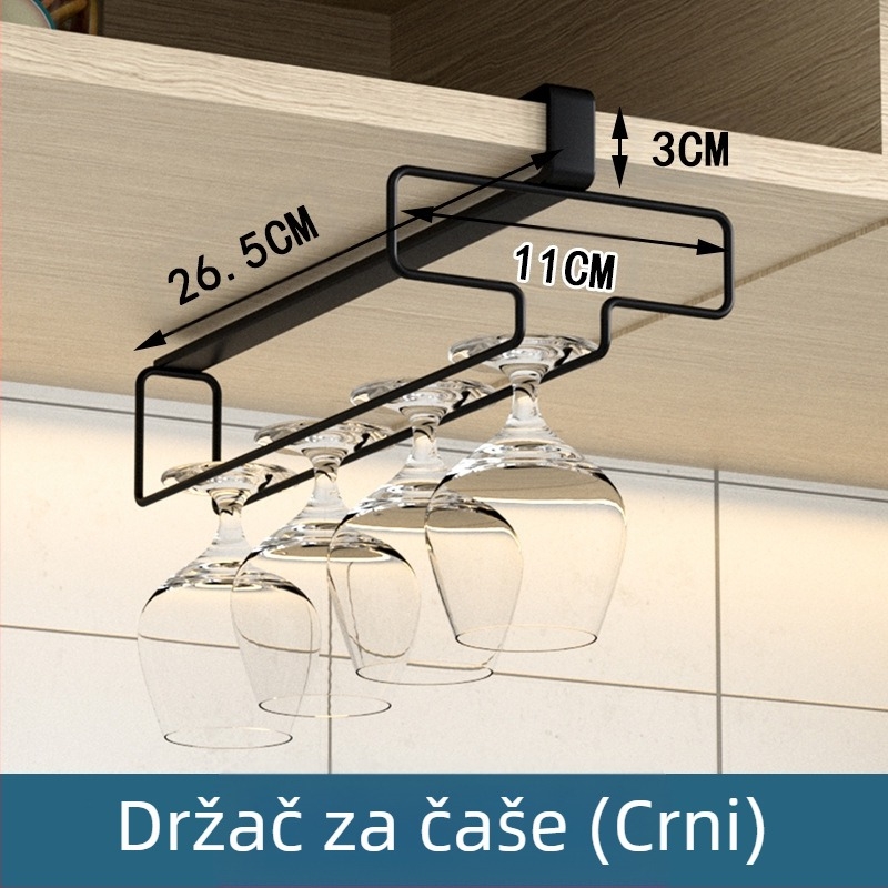 Držač za čaše za vino bez bušilica, obrnuti stalak za kućanstvo, ormarić za čaše, viseći ormarić za odlaganje i cijeđenje