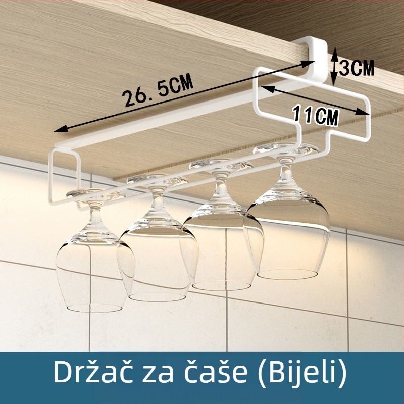 Držač za čaše za vino bez bušilica, obrnuti stalak za kućanstvo, ormarić za čaše, viseći ormarić za odlaganje i cijeđenje