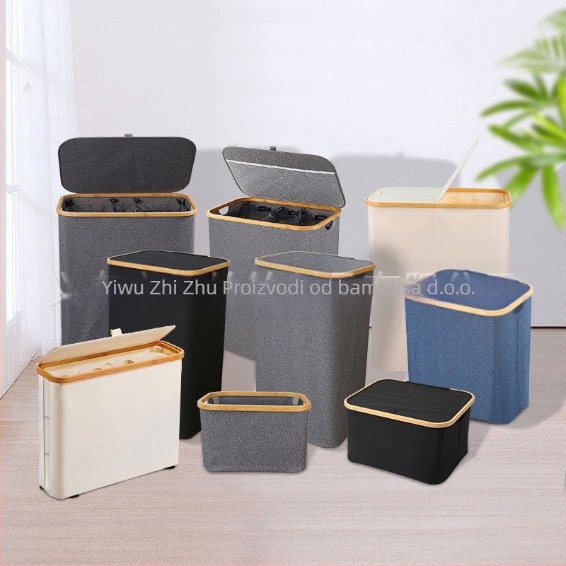 Košara za prljavu odjeću od bambusa i drveta, sklopiva, za spavaću sobu, velika košara za prljavu odjeću