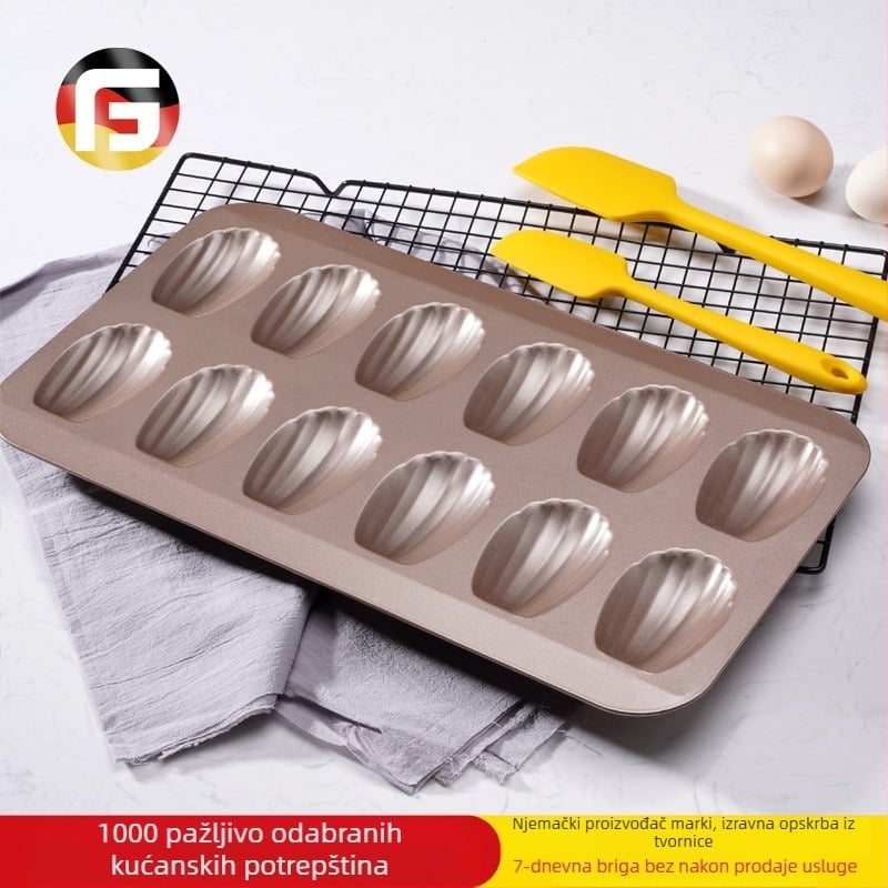 Kalup za tortu s debelom podlogom, neprianjajućim slojem, 12 komada sa zlatnim kalupom Madeleine, kalup za pečenje keksa