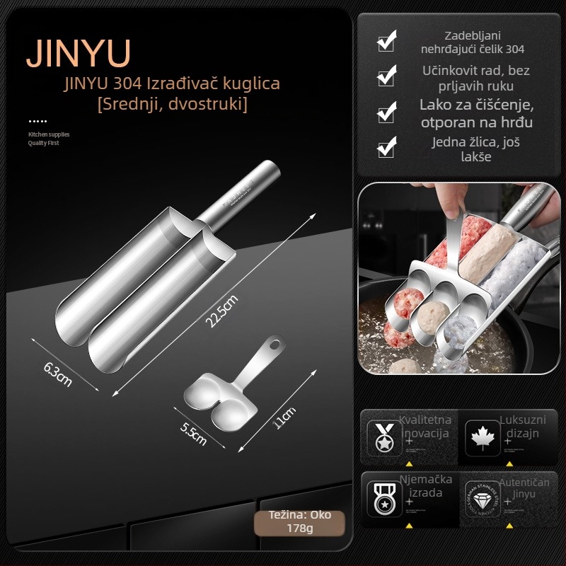 Alat za izradu trostrukih mesnih okruglica od škampa od nehrđajućeg čelika 304, kućanski alat za riblje okruglice, jednostruke četverostruke mesne okruglice, artefakt od vrućeg lonca