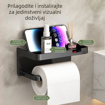 Držač za role toaletnog papira za kupaonicu preko granice, zadebljani tamno sivi držač bez bušenja, držač za toaletne papirnate ručnike za kupaonicu, stalak za pohranu mobitela