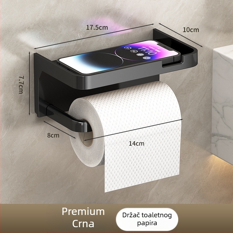 Držač za role toaletnog papira za kupaonicu preko granice, zadebljani tamno sivi držač bez bušenja, držač za toaletne papirnate ručnike za kupaonicu, stalak za pohranu mobitela