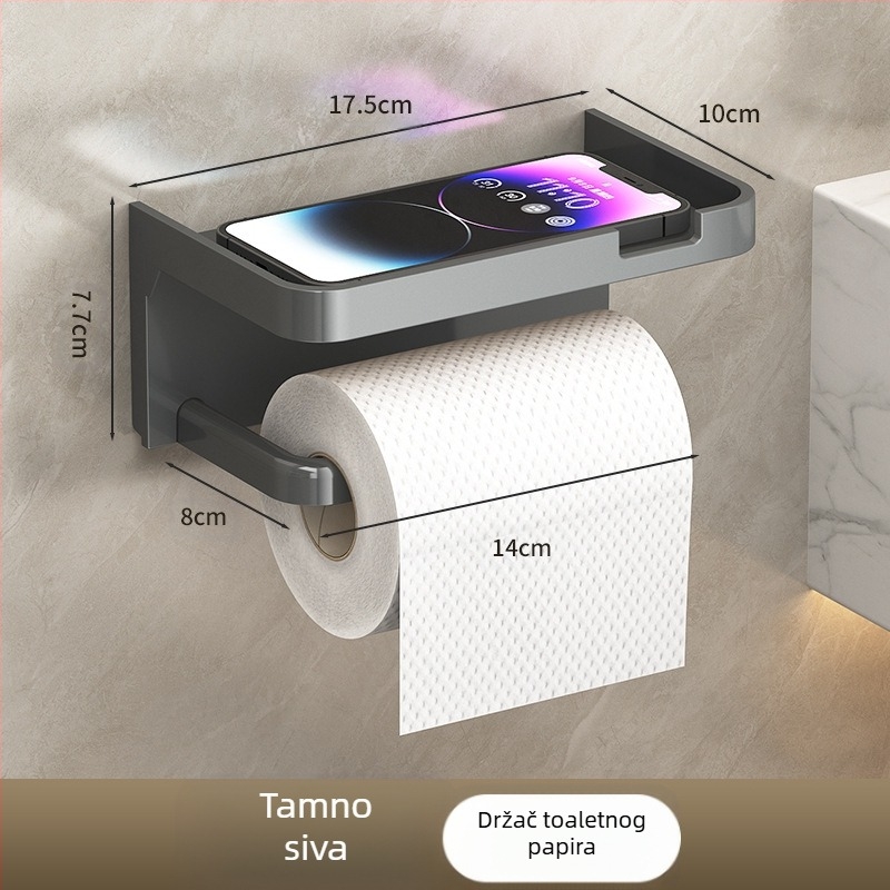 Držač za role toaletnog papira za kupaonicu preko granice, zadebljani tamno sivi držač bez bušenja, držač za toaletne papirnate ručnike za kupaonicu, stalak za pohranu mobitela