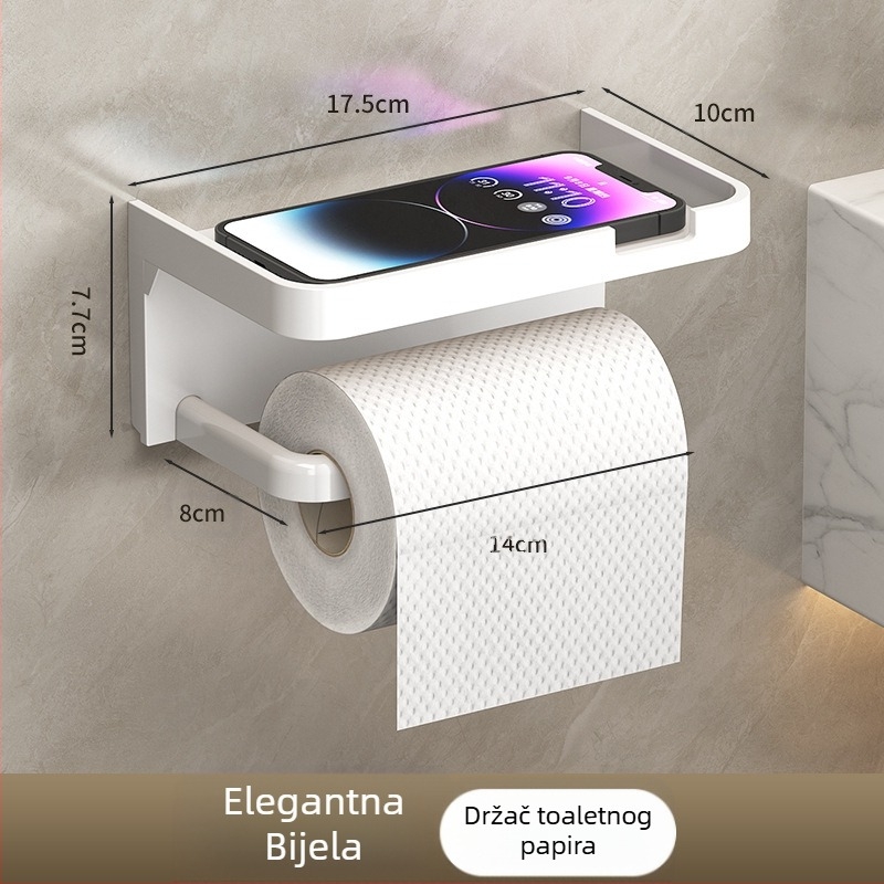 Držač za role toaletnog papira za kupaonicu preko granice, zadebljani tamno sivi držač bez bušenja, držač za toaletne papirnate ručnike za kupaonicu, stalak za pohranu mobitela