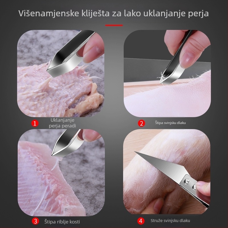 Zadebljana kopča za kosu od nehrđajućeg čelika, kliješta za riblje kosti, kliješta za piletinu i patku, pinceta, kopča, kuhinjski gadgeti