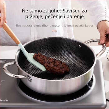 Lonac za juhu od nehrđajućeg čelika s saćem i neprianjajućim slojem, plinski štednjak, indukcijsko kuhalo, univerzalni japanski neobloženi višenamjenski vrući lonac s dvostrukim ušima