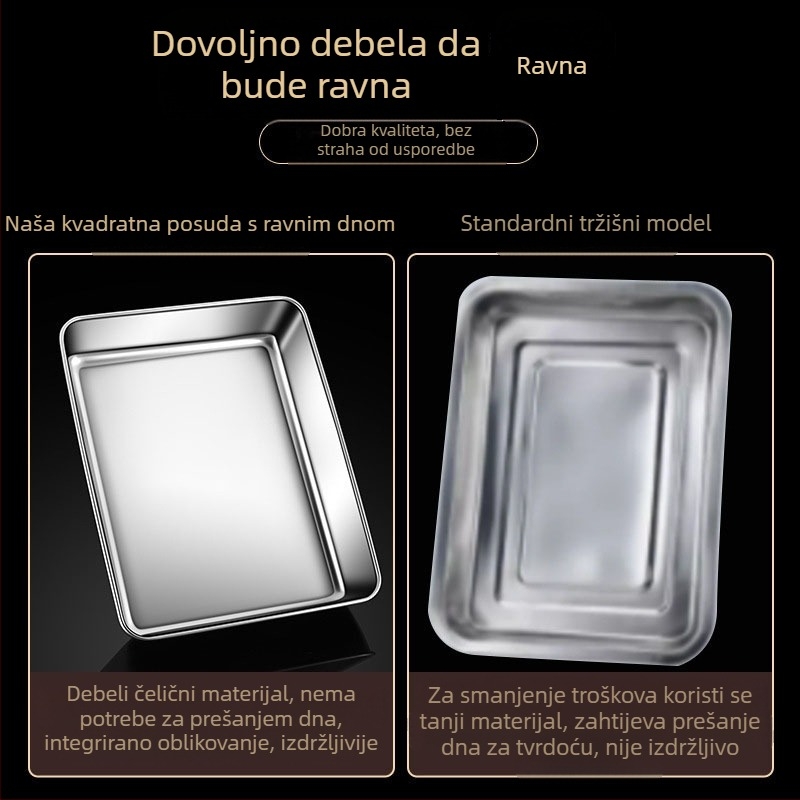 Nehrđajući čelik kvadratni tanjur ravni tanjur pravokutna kutija s poklopcem pladanj tiramisu komercijalni duboki umivaonik za posuđe