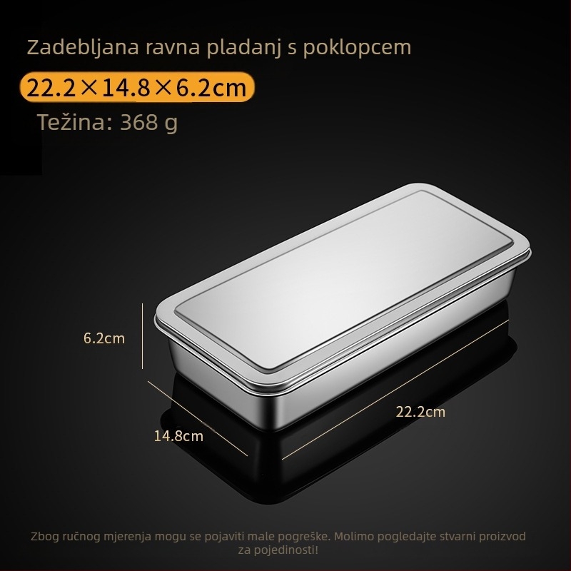 Nehrđajući čelik kvadratni tanjur ravni tanjur pravokutna kutija s poklopcem pladanj tiramisu komercijalni duboki umivaonik za posuđe