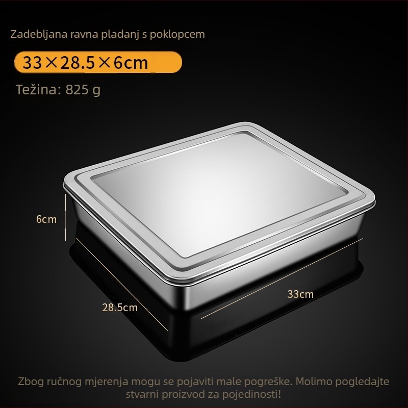 Nehrđajući čelik kvadratni tanjur ravni tanjur pravokutna kutija s poklopcem pladanj tiramisu komercijalni duboki umivaonik za posuđe