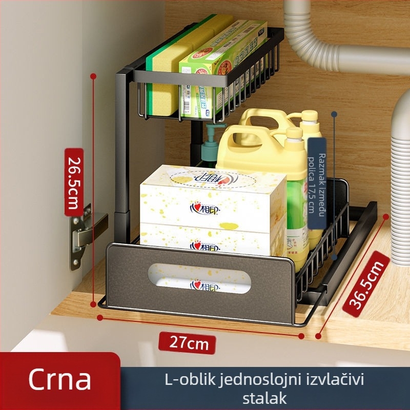Mali stalak za odlaganje u kuhinji, uski dvoslojni izvlačni donji ormarić za sudoper, polica za odlaganje začina