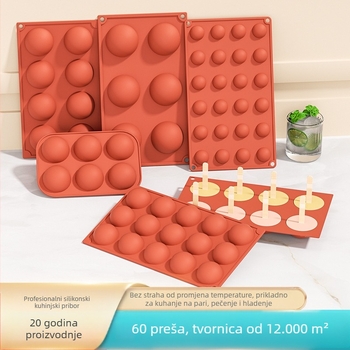 Prekogranični proizvođač veleprodaje 6-povezanih polukružnih kalupa za čokoladu, silikonski kalup za torte, puding, DIY kalup za pečenje, ručno izrađen kalup za sapun