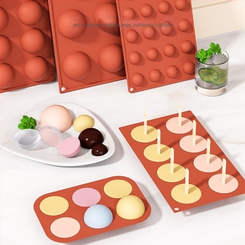 Prekogranični proizvođač veleprodaje 6-povezanih polukružnih kalupa za čokoladu, silikonski kalup za torte, puding, DIY kalup za pečenje, ručno izrađen kalup za sapun