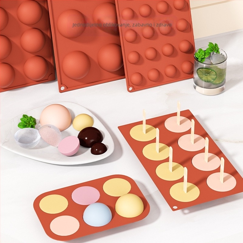 Prekogranični proizvođač veleprodaje 6-povezanih polukružnih kalupa za čokoladu, silikonski kalup za torte, puding, DIY kalup za pečenje, ručno izrađen kalup za sapun