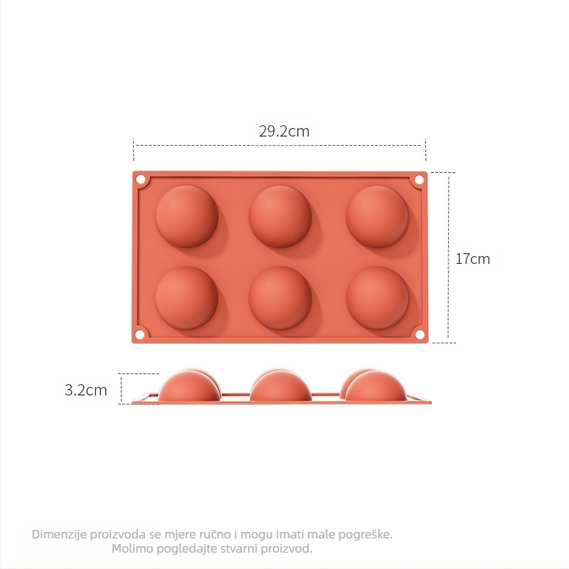 Prekogranični proizvođač veleprodaje 6-povezanih polukružnih kalupa za čokoladu, silikonski kalup za torte, puding, DIY kalup za pečenje, ručno izrađen kalup za sapun