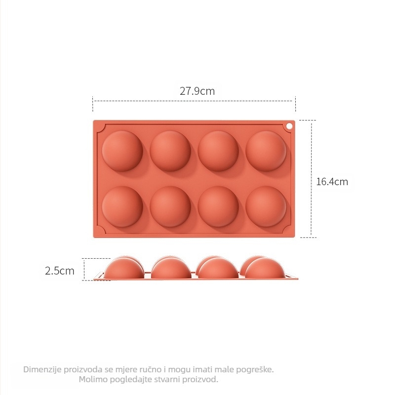 Prekogranični proizvođač veleprodaje 6-povezanih polukružnih kalupa za čokoladu, silikonski kalup za torte, puding, DIY kalup za pečenje, ručno izrađen kalup za sapun