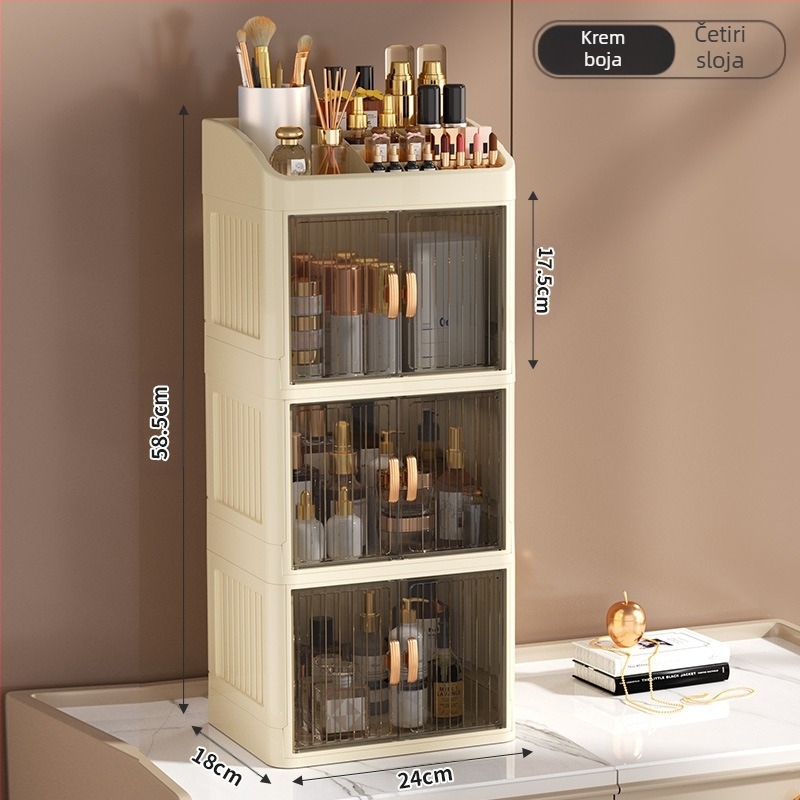 Sklopiva kutija za pohranu bijele kozmetike s dvostrukim vratima, višeslojni stalak za pohranu pribora za kućanstvo, proizvodi za njegu kože, otporni na prašinu
