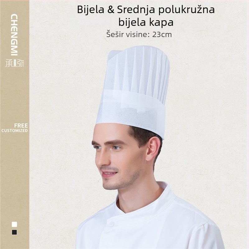 Jednokratni netkani kuharski cilindar za muškarce, zadebljani radni šešir za slastičarnicu, pečenje, zapadnjački kuharski šešir