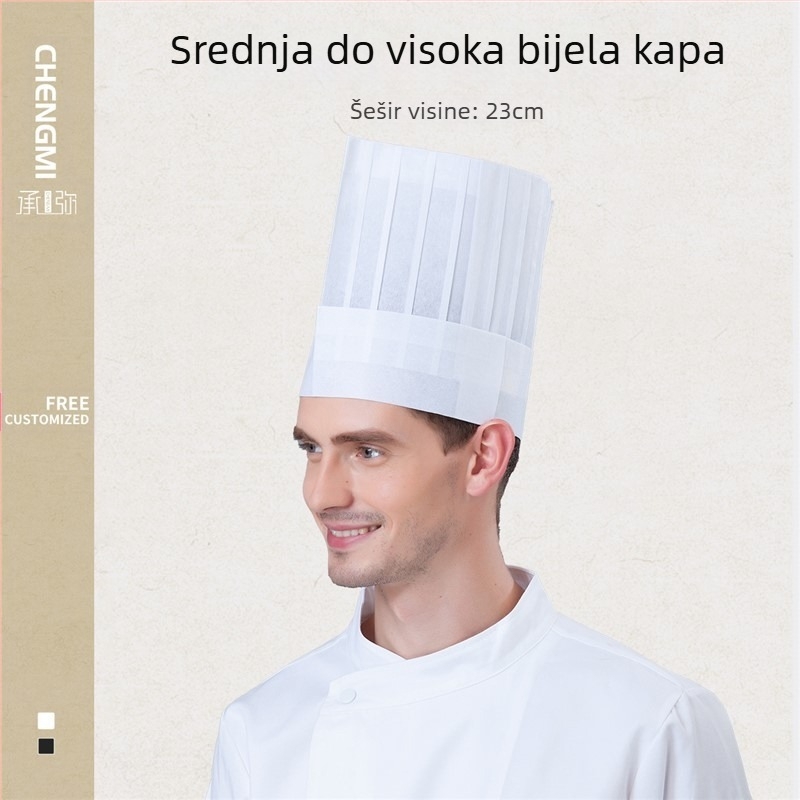 Jednokratni netkani kuharski cilindar za muškarce, zadebljani radni šešir za slastičarnicu, pečenje, zapadnjački kuharski šešir