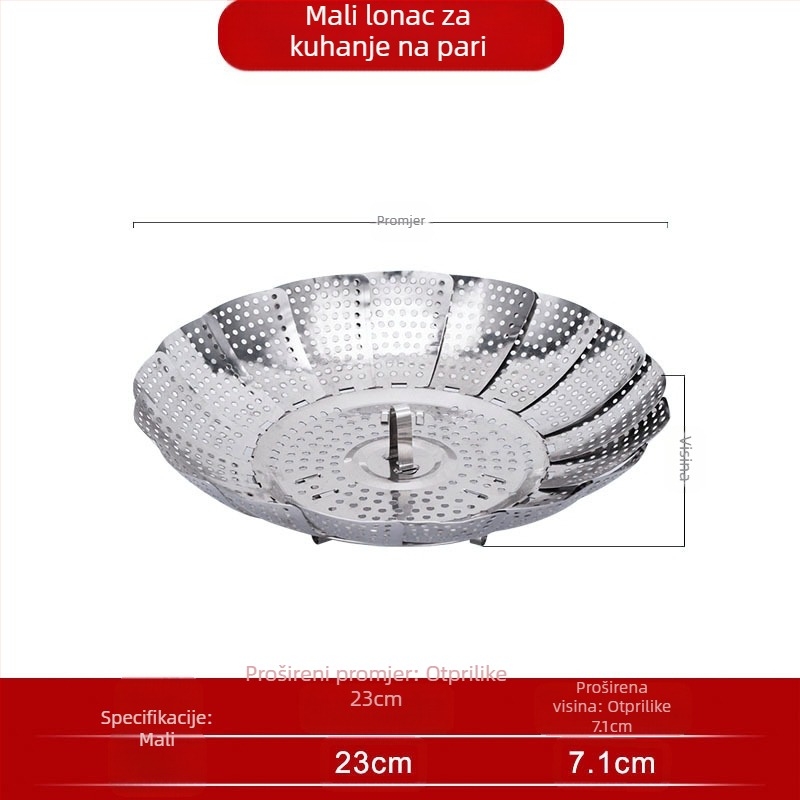 Zadebljani stalak za paru od nehrđajućeg čelika, sklopivi stalak za paru s rešetkom za paru, košara za voće, kućanski parnik, kuhinjski ormarić