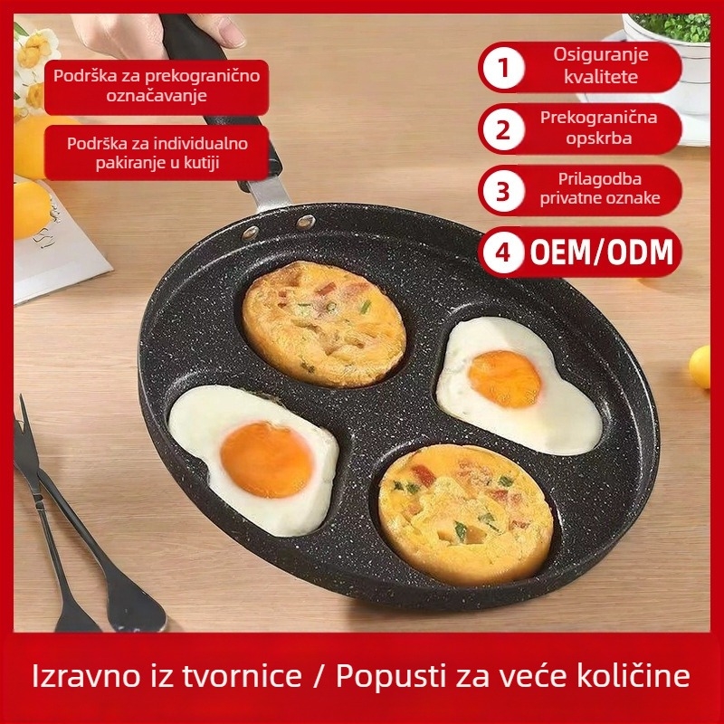 Prekogranične eksplozije zadebljana tava za ljubavni omlet s četiri rupe, neprianjajuća, štednjak, univerzalna tava za omlet s jajima i hamburgerima na zalihi veleprodaja