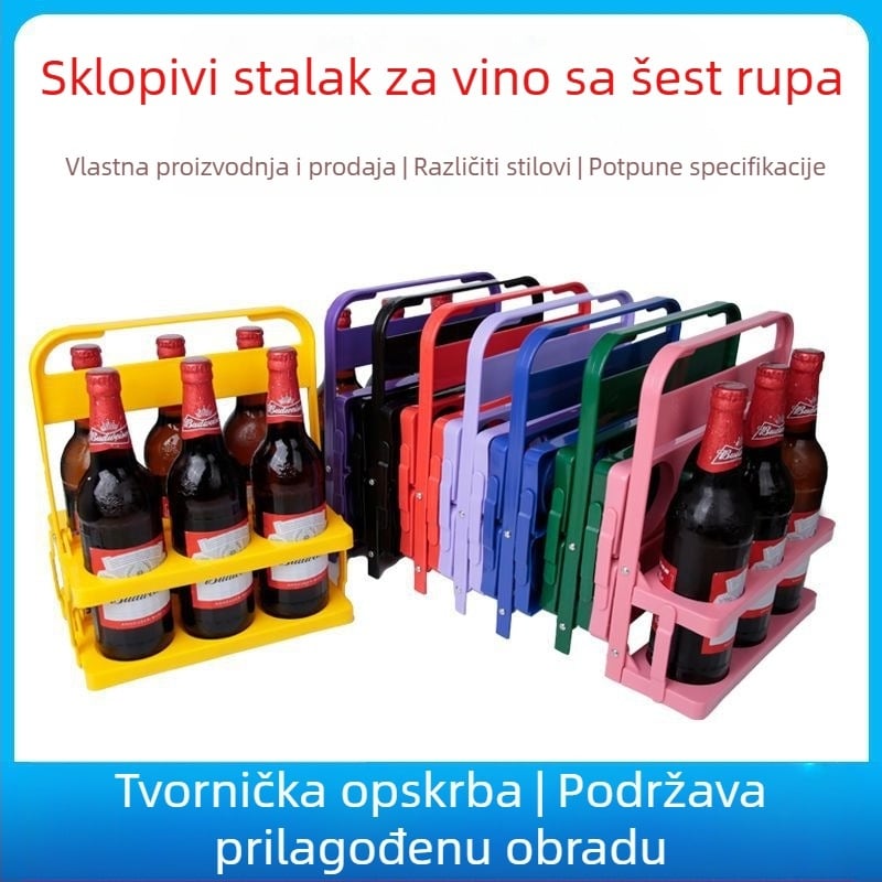 Sklopivi stalak za šest boca vina, sklopiva plastična košara za pivo, sklopivi stalak za piće, stalak za pivo, prijenosni stalak za 6 boca