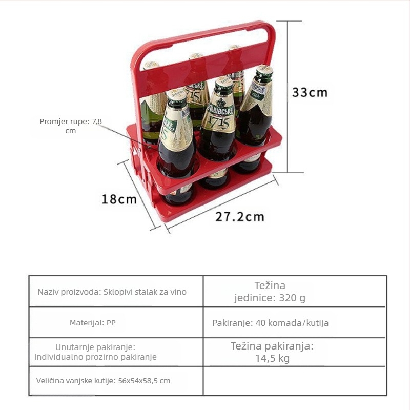 Sklopivi stalak za šest boca vina, sklopiva plastična košara za pivo, sklopivi stalak za piće, stalak za pivo, prijenosni stalak za 6 boca