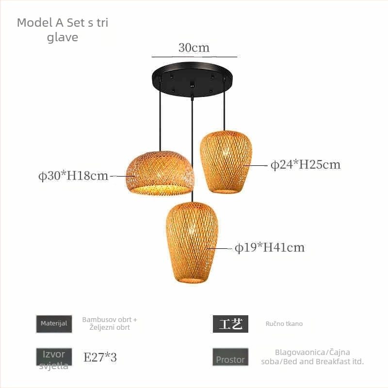 Kineski luster od bambusa u wabi-sabi stilu, stubište za noćenje s doručkom, čajna soba, japanski restoran, restoran s vrućim loncima, zen kombinirane lampe