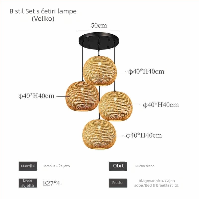 Kineski luster od bambusa u wabi-sabi stilu, stubište za noćenje s doručkom, čajna soba, japanski restoran, restoran s vrućim loncima, zen kombinirane lampe