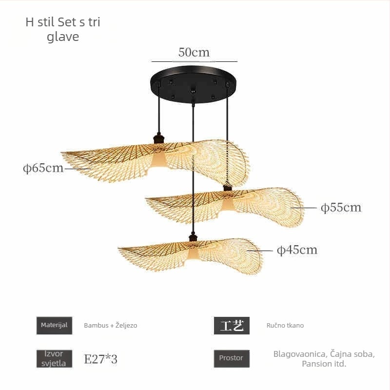 Kineski luster od bambusa u wabi-sabi stilu, stubište za noćenje s doručkom, čajna soba, japanski restoran, restoran s vrućim loncima, zen kombinirane lampe