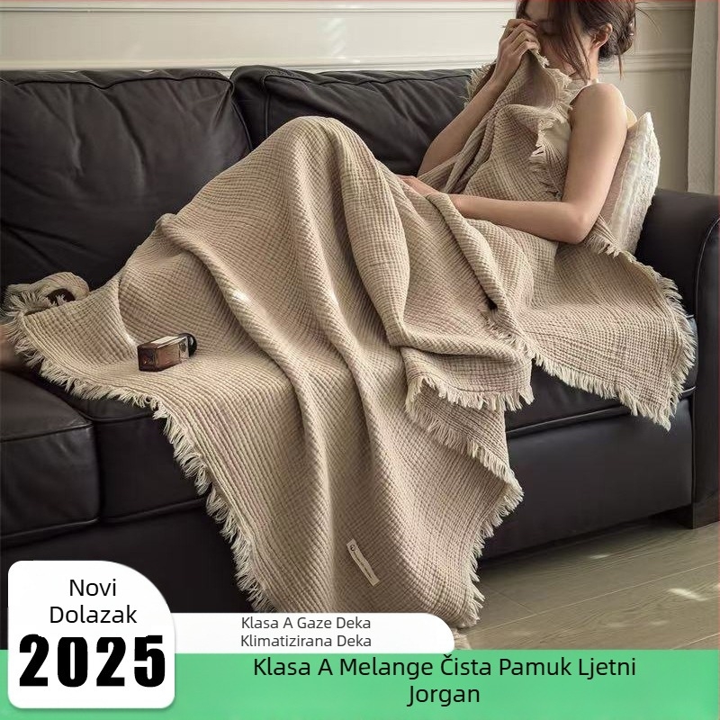 Pletena deka s resicama klase A, pamučna deka od gaze sa šest slojeva, pamučna deka od šala, retro uredska deka za spavanje
